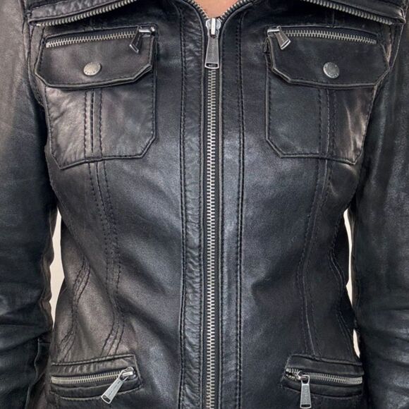 Michael Kors Genuine Leather Black Moto-Biker Jacket - Picture 4 of 12